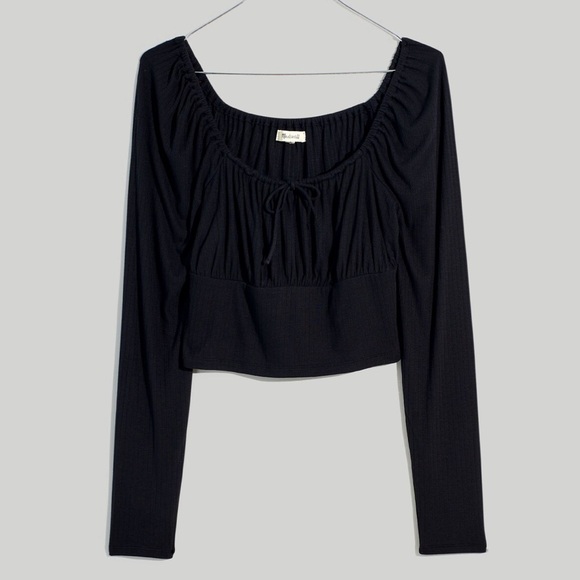 NWT Madewell Ribbed Square-Neck Long-Sleeve Top in Black - Picture 5 of 11